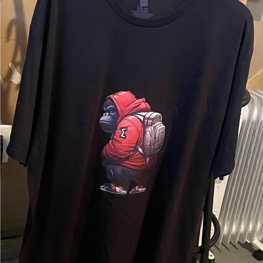Black T-Shirt with Red Hoodie Gorilla Graphic